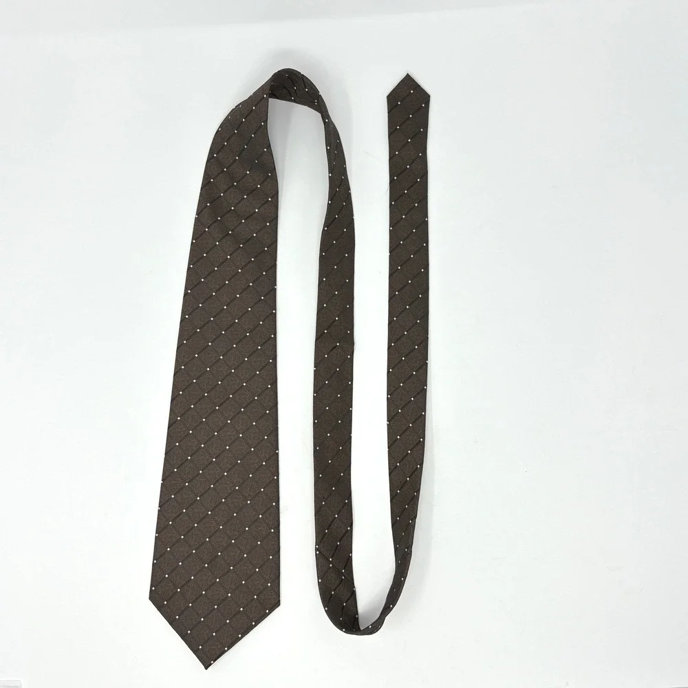 Ermenegildo Zegna Men's Brown Silk‎ Tie Geometric Dot Pattern